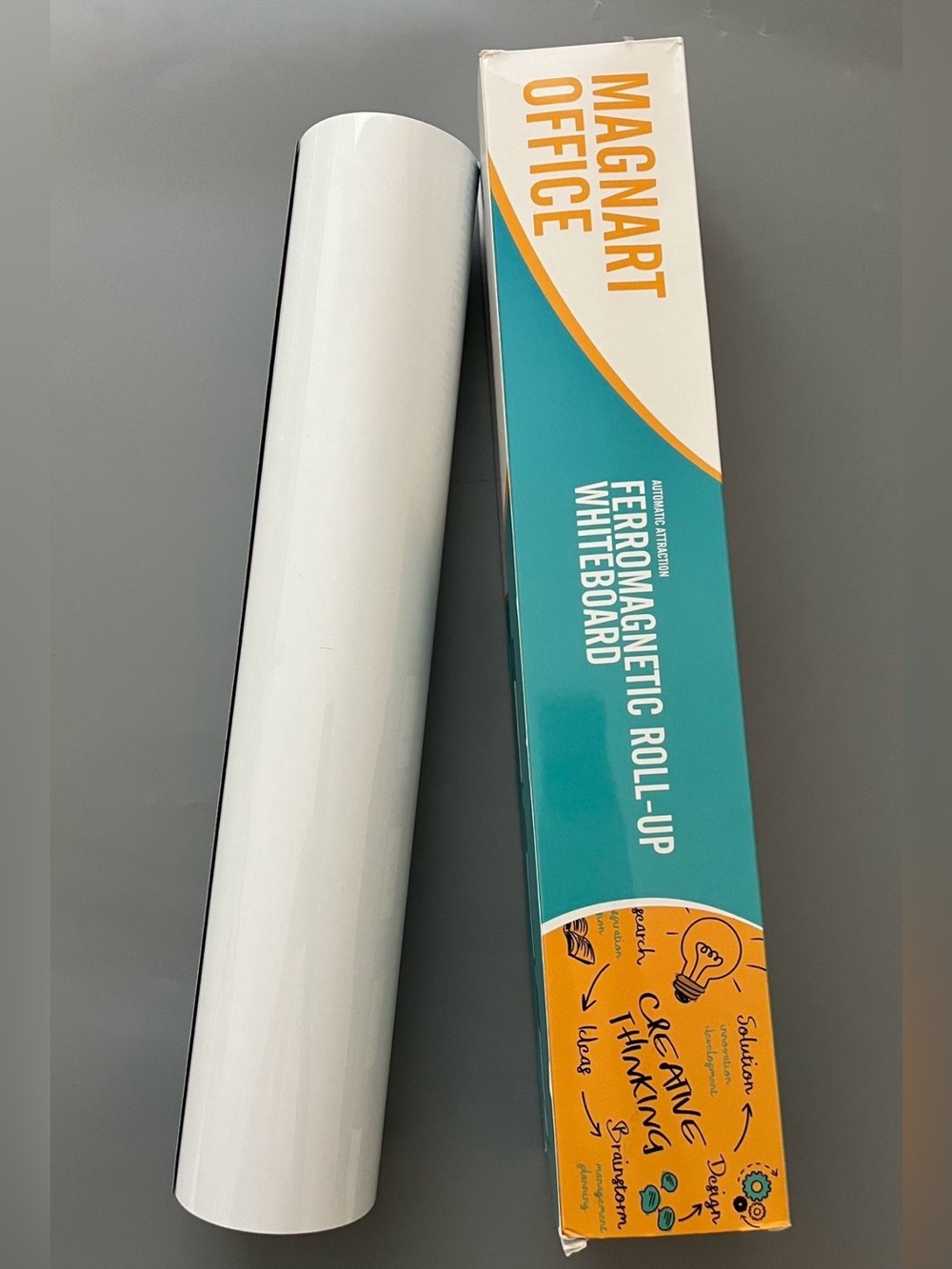 Ferromagnetic Roll-Up Whiteboard.
Automatic Attraction, Smooth Writing, Easy To